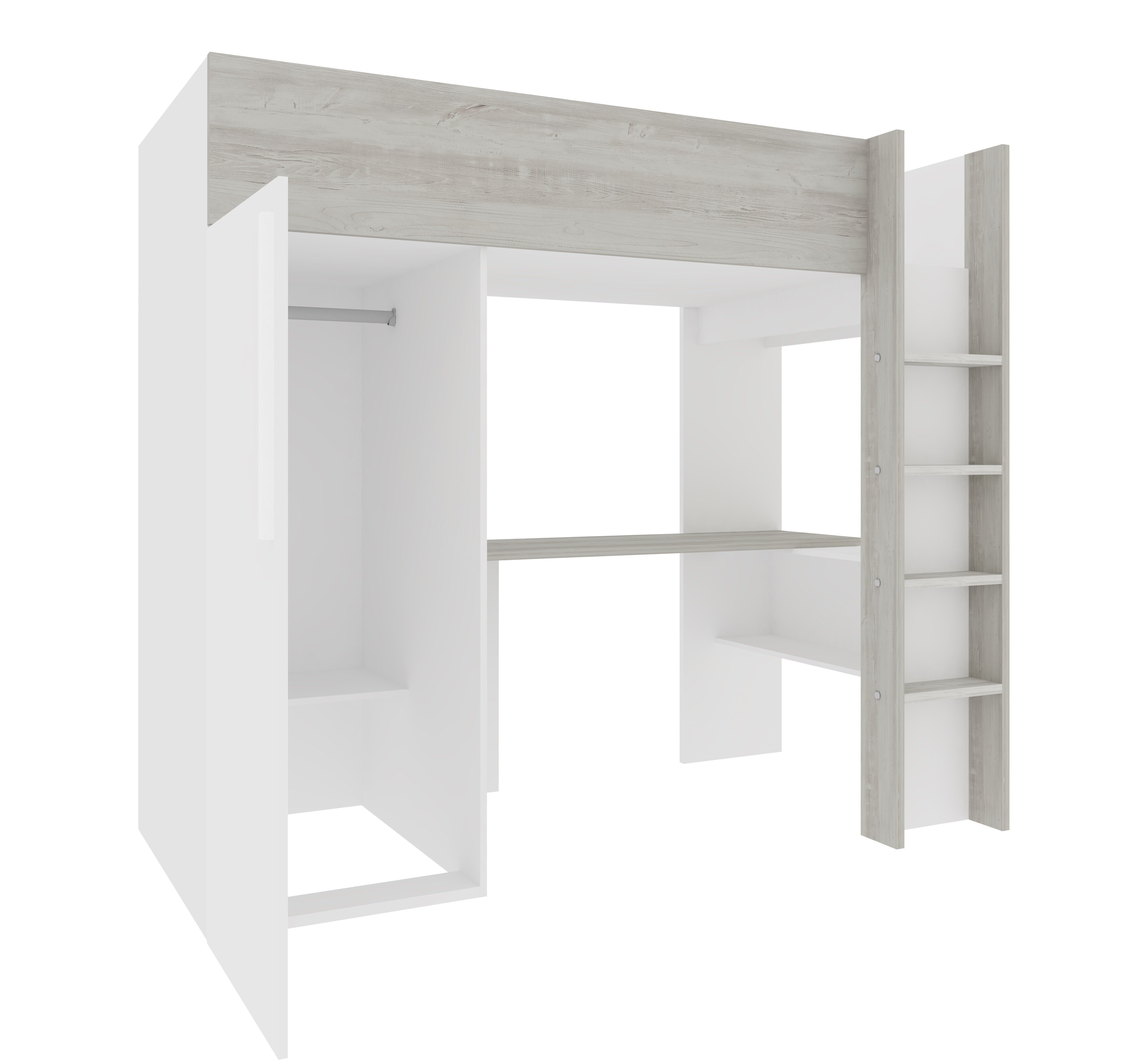 Loftseng med garderobeskap og skrivebord - 90x200 image