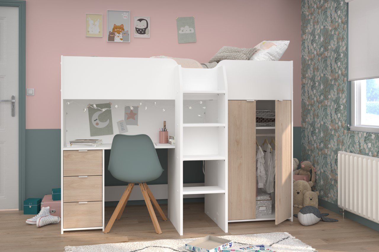 Loftseng Everest 90x200 med skrivebord i lekkert fransk design image